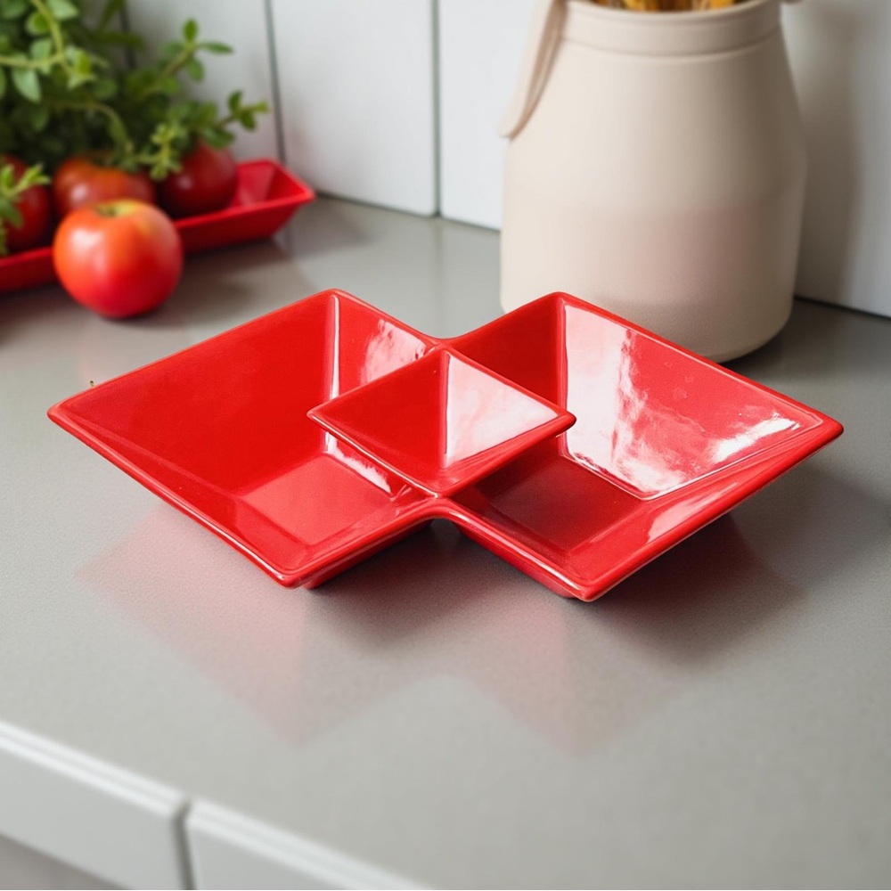 Red Geometric Ceramic Ashtray - Picture 8 of 16